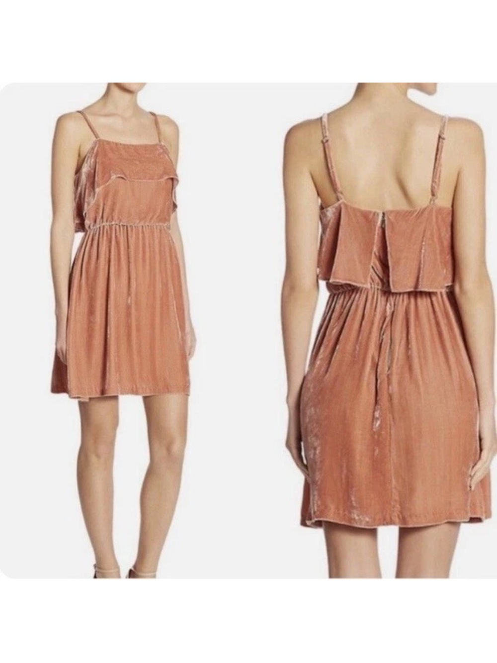 Alice + Olivia Alexis Ruffled Velvet Mini Dress Peach Pink Size 6